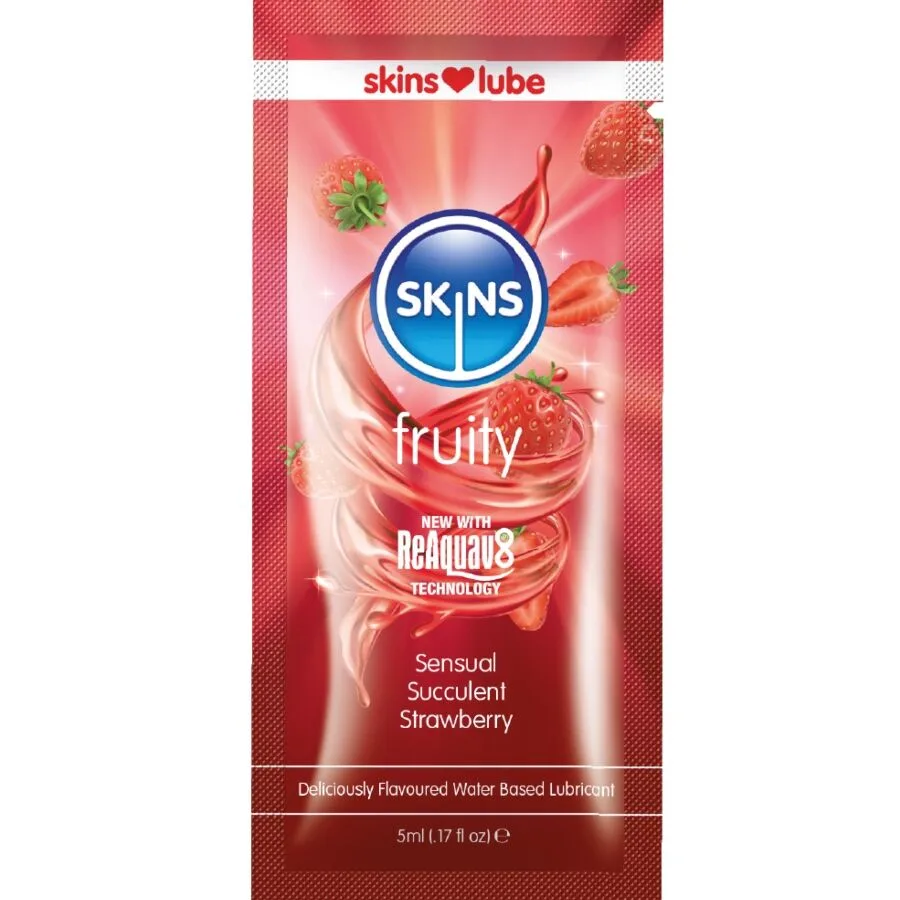 SKINS - FRUITIG GLIJMIDDEL OP WATERBASIS AARDBEI ENKELVOUDIGE DOSIS 5 ML