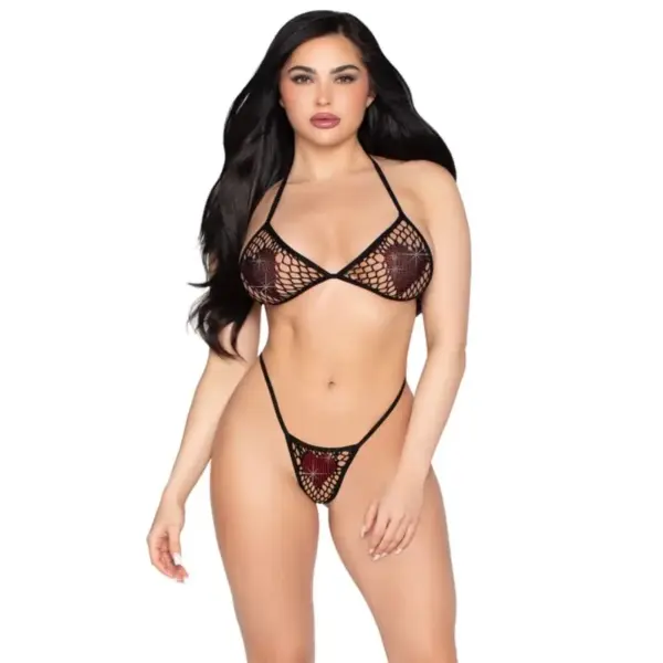 LEG AVENUE - 86147 NETSTOF BH-TOP EN STRING SLIPJE ZWART - ONE SIZE