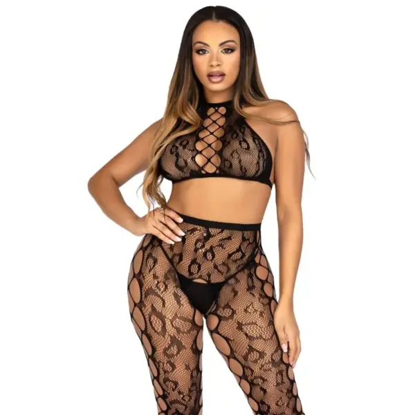 LEG AVENUE - 89372 CROP TOP & KRUISLOZE LEGGING ZWART - ONE SIZE