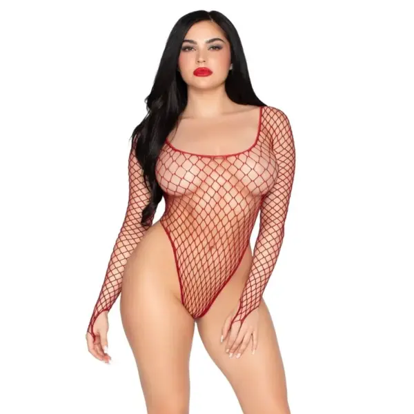 LEG AVENUE - 89377 HOOG UITGESNEDEN INDUSTRIEEL NETBODYSUIT ROOD - ONE SIZE
