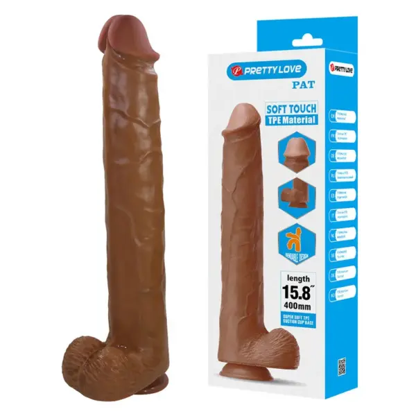 PRETTY LOVE - PAT REALISTISCHE FLEXIBELE DILDO MET ZUIGNAP 40 CM -Ø- 6 CM BRUIN