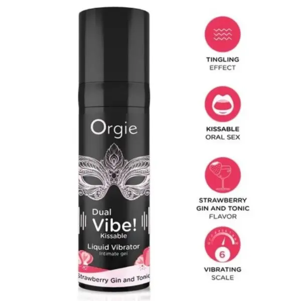 ORGIE - DUAL VIBE! KUSBARE VIBRATOR MET AARDBEI-GIN-TONIC-SMAAK (15 ML)