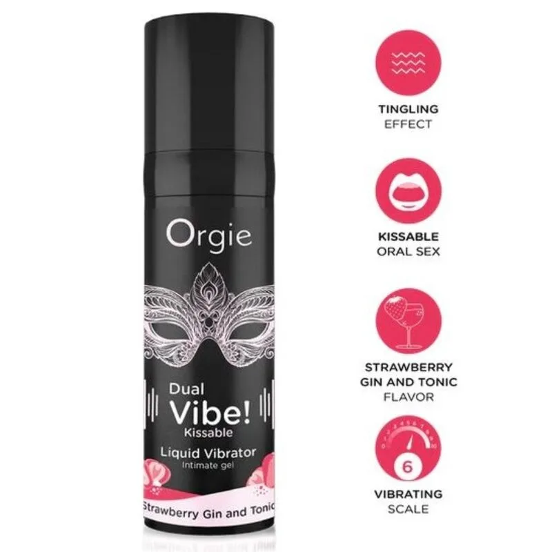 ORGIE - DUAL VIBE! KUSBARE VIBRATOR MET AARDBEI-GIN-TONIC-SMAAK (15 ML)