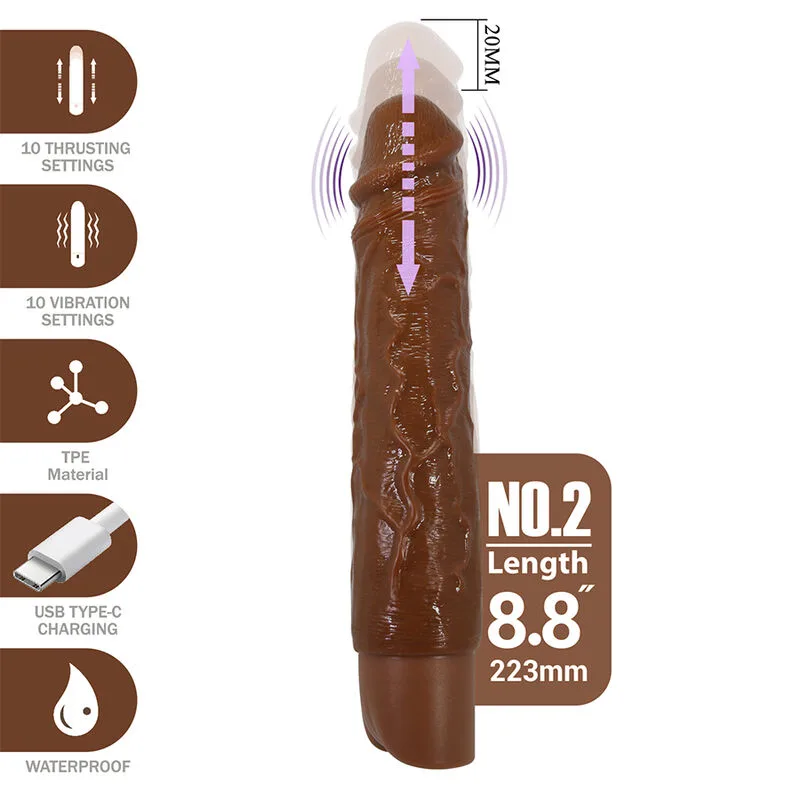 PRETTY LOVE - KESSLER REALISTISCHE VIBRERENDE DILDO MET 10 VIBRATIESTANDEN EN 10 STANDEN, 22 CM, BRUIN