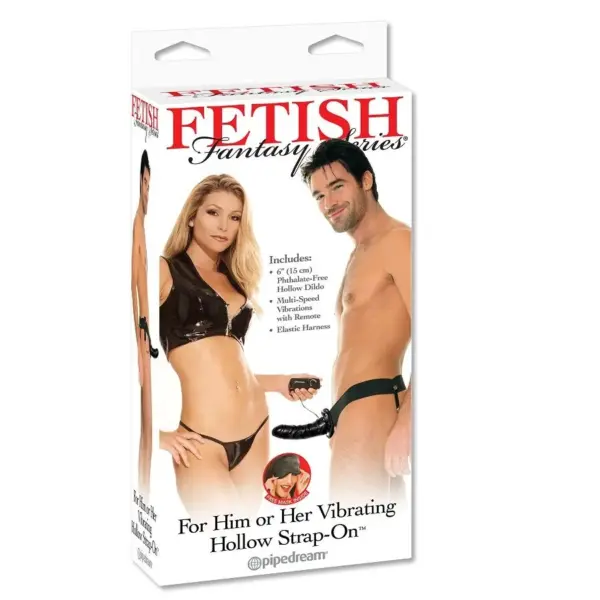 FETISH FANTASY SERIE - HOLLE TRILLENDE HARNAS VOOR HEM EN HAAR ZWART 14CM
