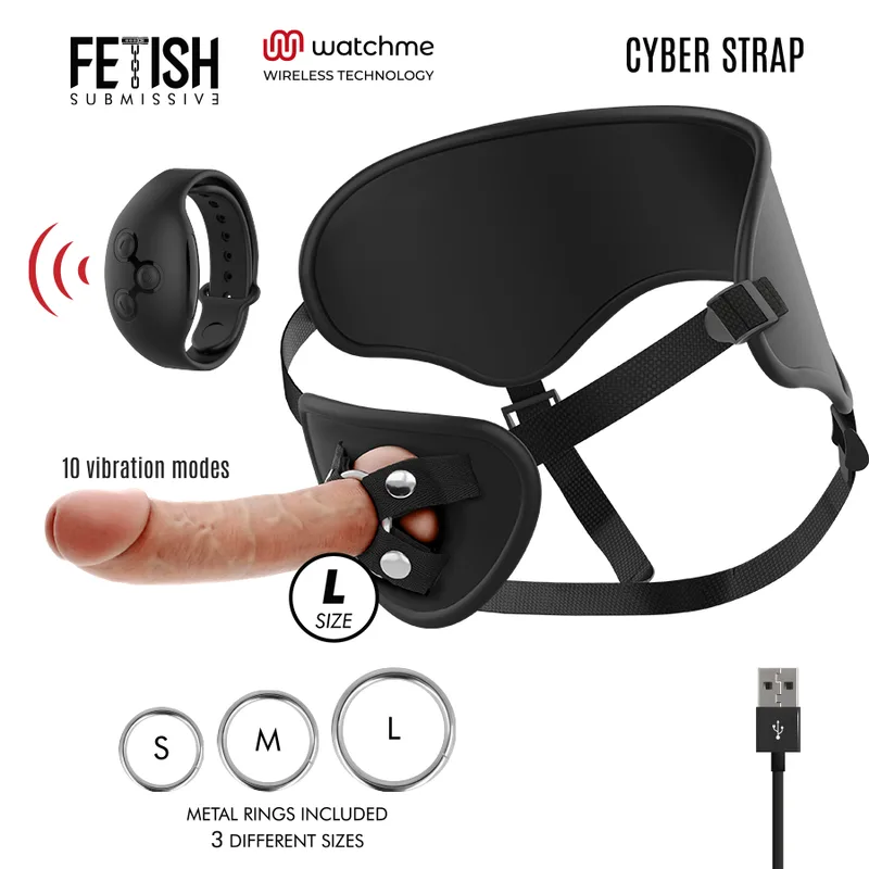 FETISH SUBMISSIVE CYBER STRAP - HARNAS MET AFSTANDSBEDIENING DILDO WATCHME TECHNOLOGIE L