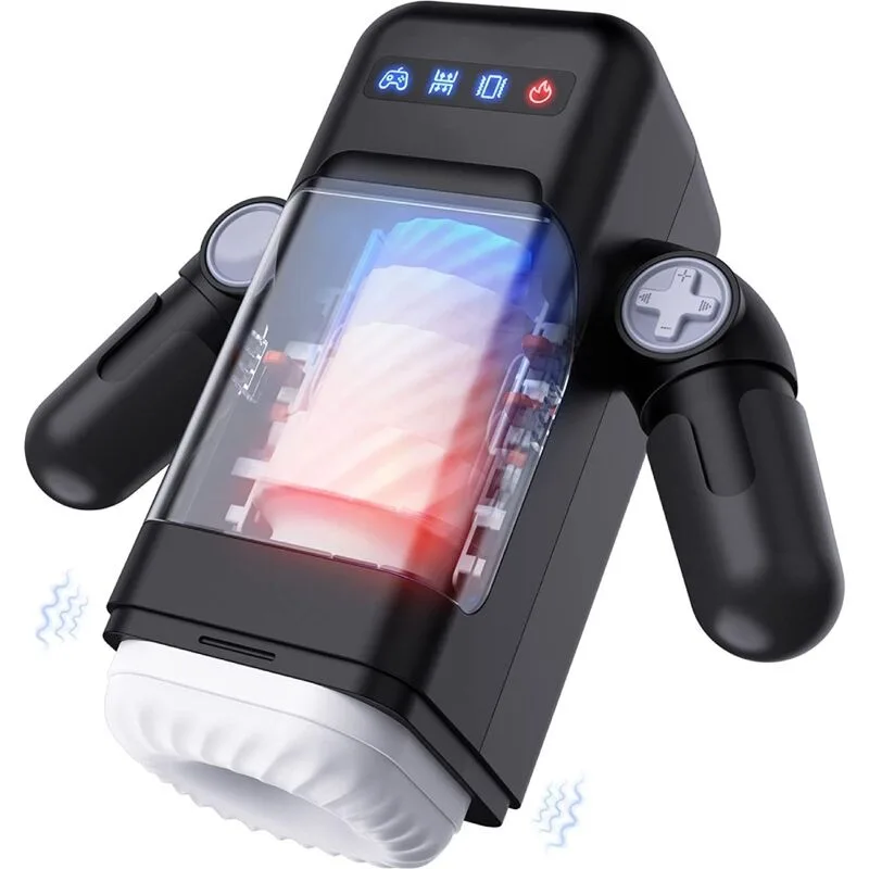 GAME CUP - MANNELIJKE MASTURBATOR MET VIBRATIE- EN WARMTEFUNCTIE MET MOBIELE TELEFOONHOUDER - ZWART