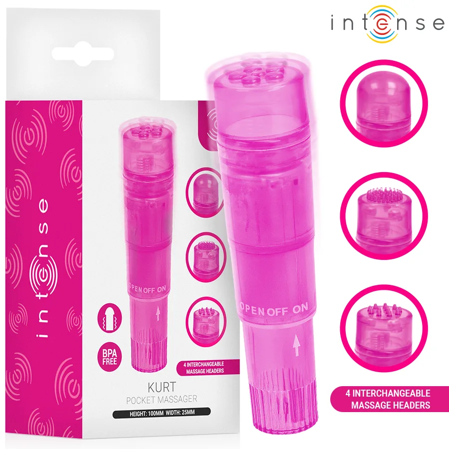 INTENSE - KURT MINI MASSAGEAPPARAAT MET 4 VERWISSELBARE OPZETSTUKKEN ROZE